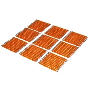 9 carrés de 100 perles dorées. Mathématiques Montessori
