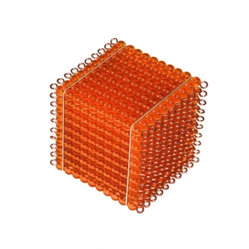 Cube de 1000 perles dorées. Mathématiques Montessori