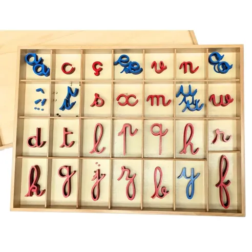 Alphabet mobile Montessori cursif en bois